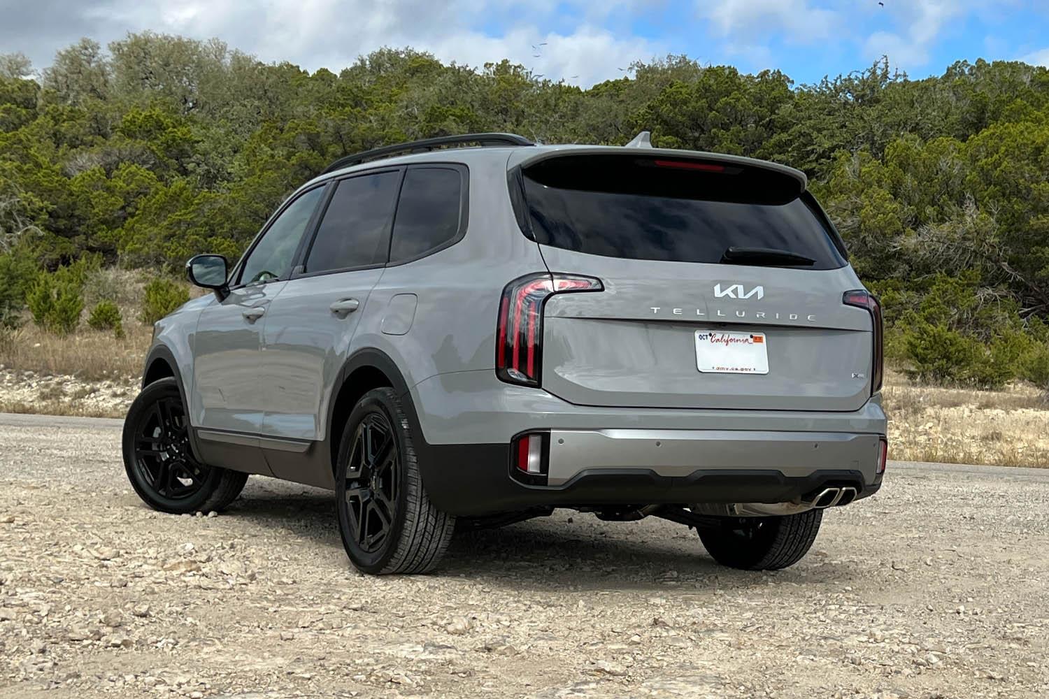 2023 Kia Telluride in gray, rear-quarter view.