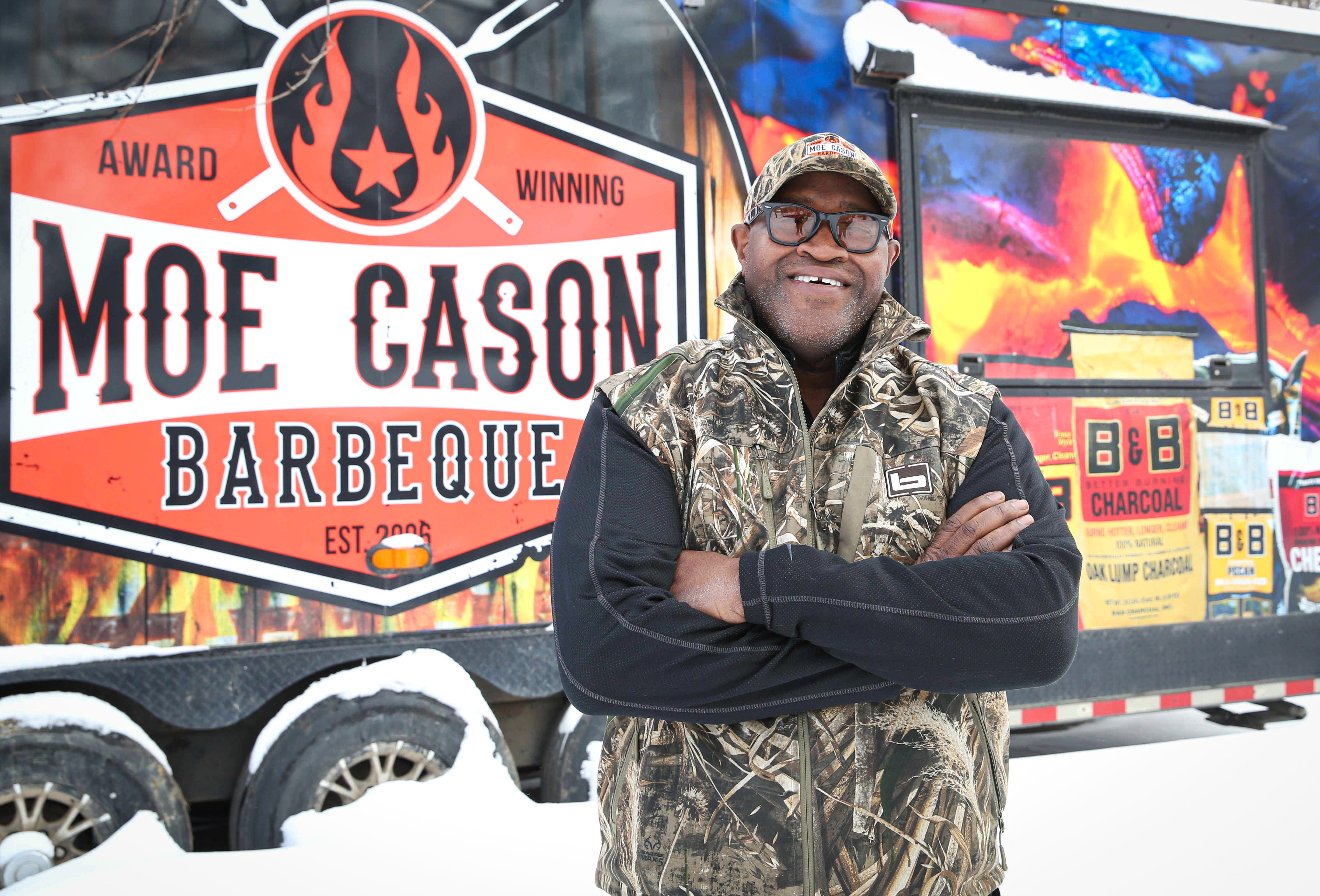 Barbecue pit master Moe Cason poses for a photo outside his home in Des Moines on Tuesday, Jan. 26, 2021. Cason, who is in the process of opening a restaurant, has been featured on the cooking show "Chopped."