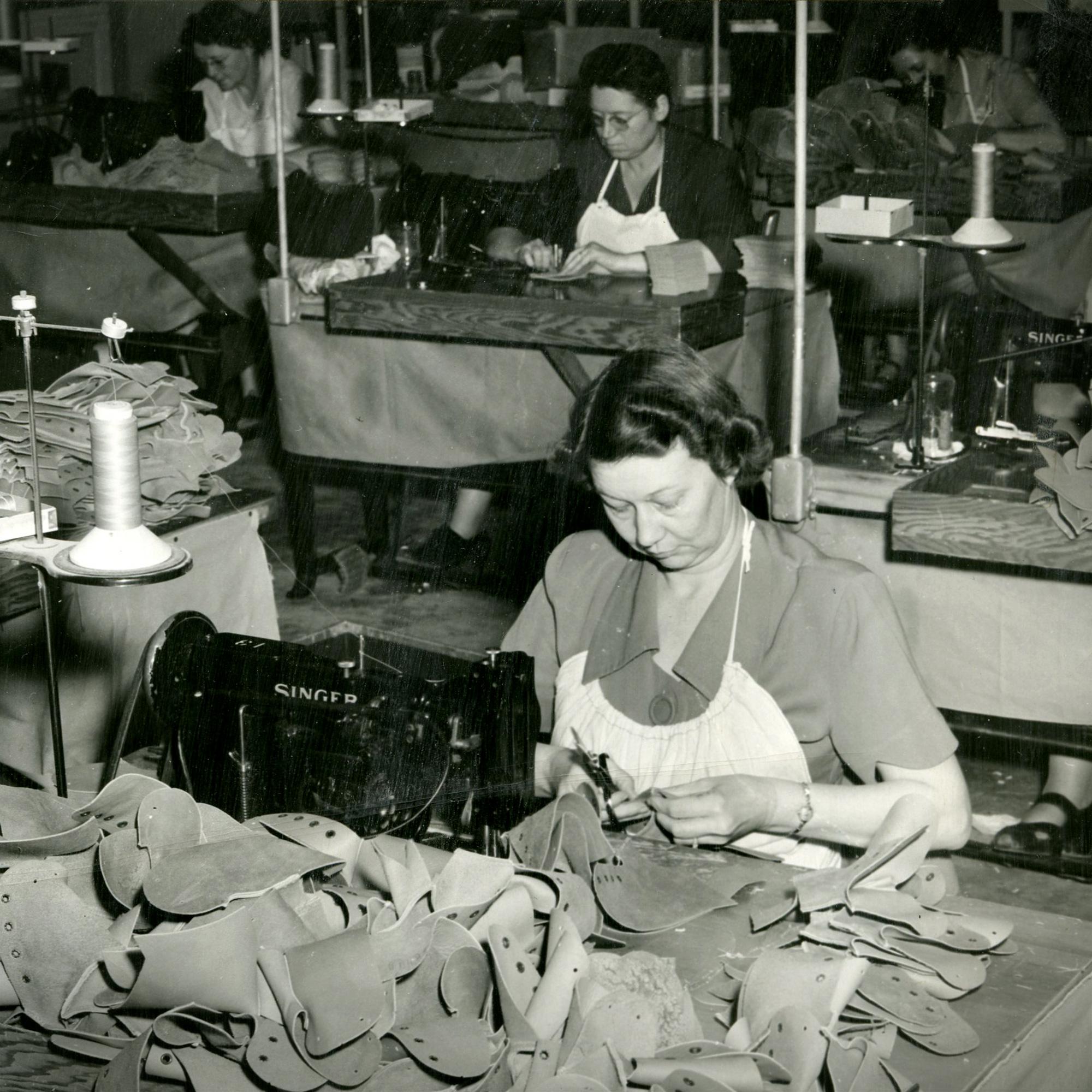 A sewing machine operator at the factory in the 50s.