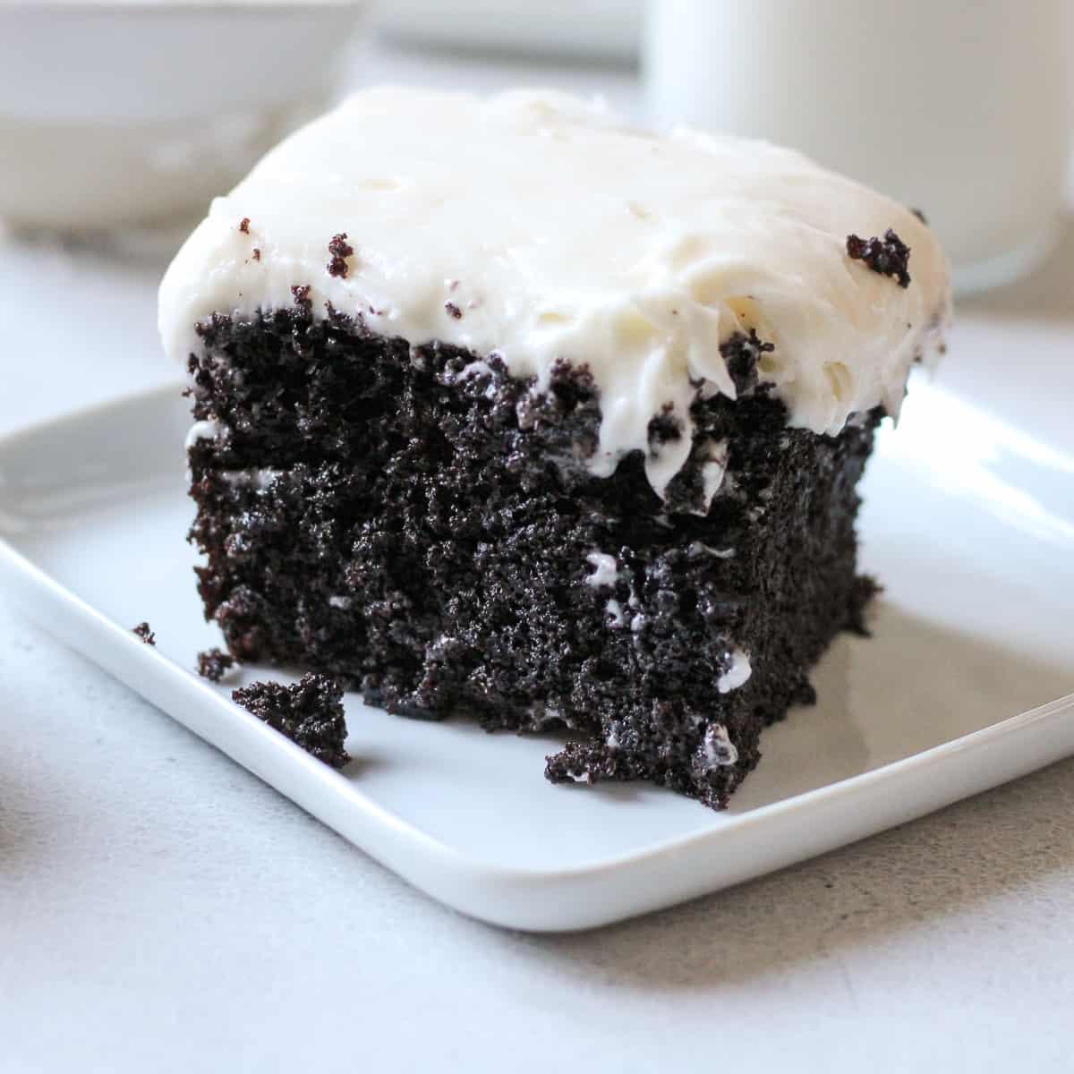 Chocolate cake with cream cheese frosting is a great dessert to go with spaghetti.