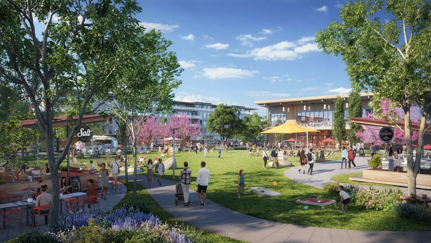 A rendering of the planned Lakeside Town Center development, which would replace Lakeside Mall.