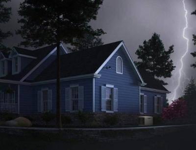 lightning striking a home