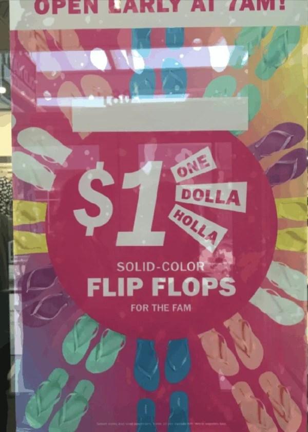 $1 old navy flip flops store sign