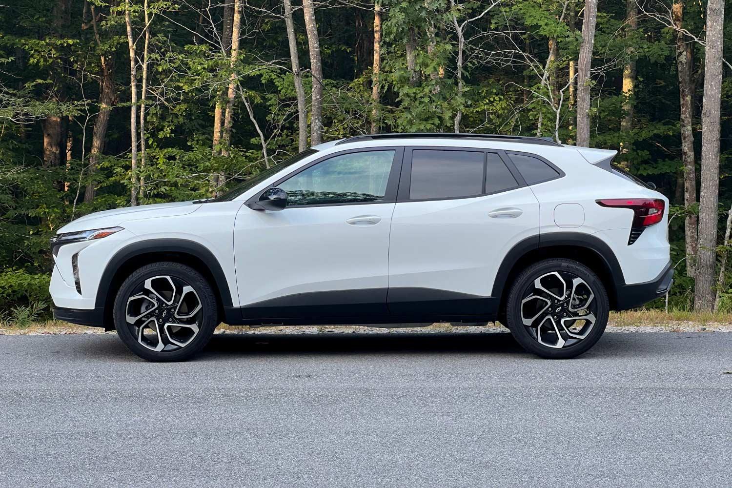 Side view of a white 2024 Chevrolet Trax