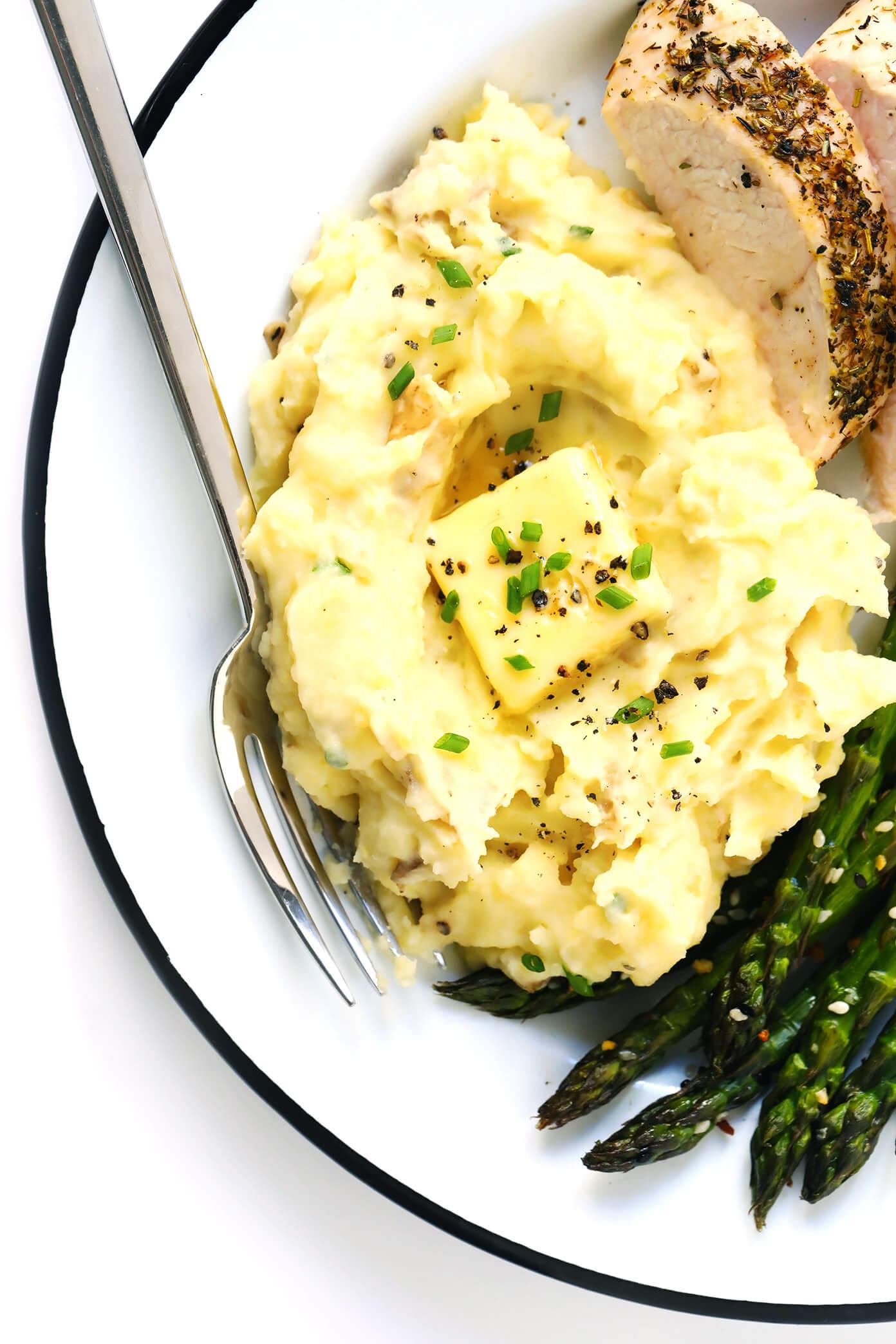 Thanksgiving Mashed Potatoes with Turkey and Roasted Asparagus